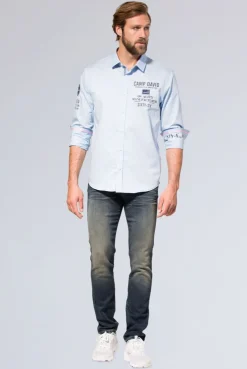 CAMP DAVID & SOCCX Hemd mit Webstruktur und Artworks, Regular Fit light blue lightblue Clearance