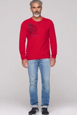 CAMP DAVID & SOCCX Henley-Pullover Stone Washed flight red flightred Discount