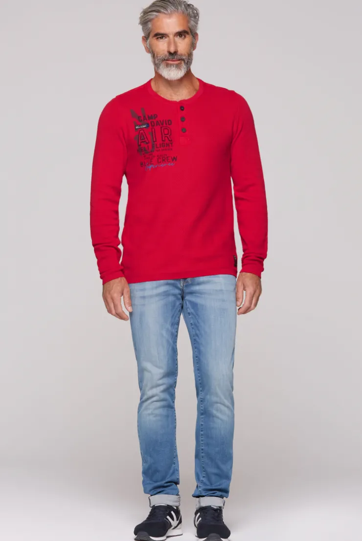 CAMP DAVID & SOCCX Henley-Pullover Stone Washed flight red flightred Discount