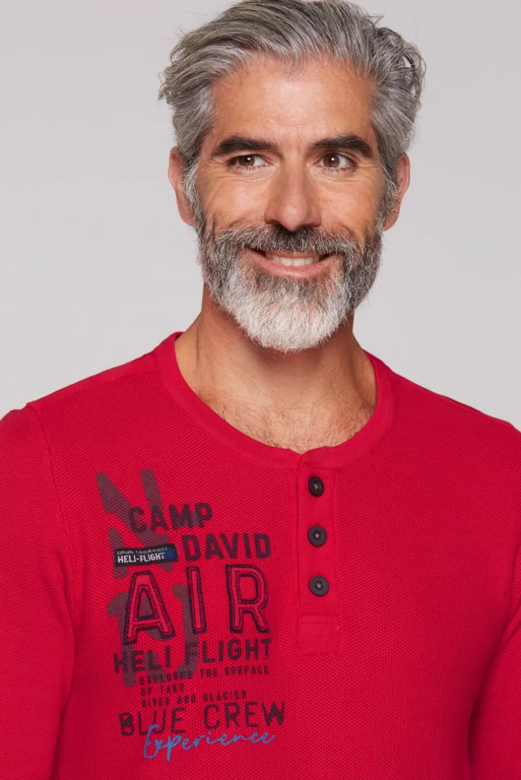 CAMP DAVID & SOCCX Henley-Pullover Stone Washed flight red flightred Discount