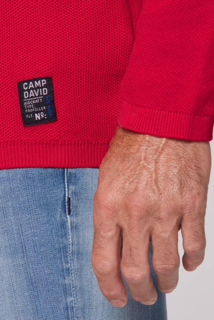 CAMP DAVID & SOCCX Henley-Pullover Stone Washed flight red flightred Discount