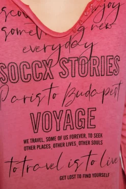 CAMP DAVID & SOCCX Henley-Shirt mit Wording Glitter Print pinky red pinkyred Fashion