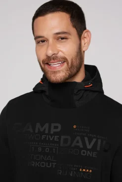 CAMP DAVID & SOCCX Hoodie im Materialmix mit Artwork und Rückentasche black Fashion