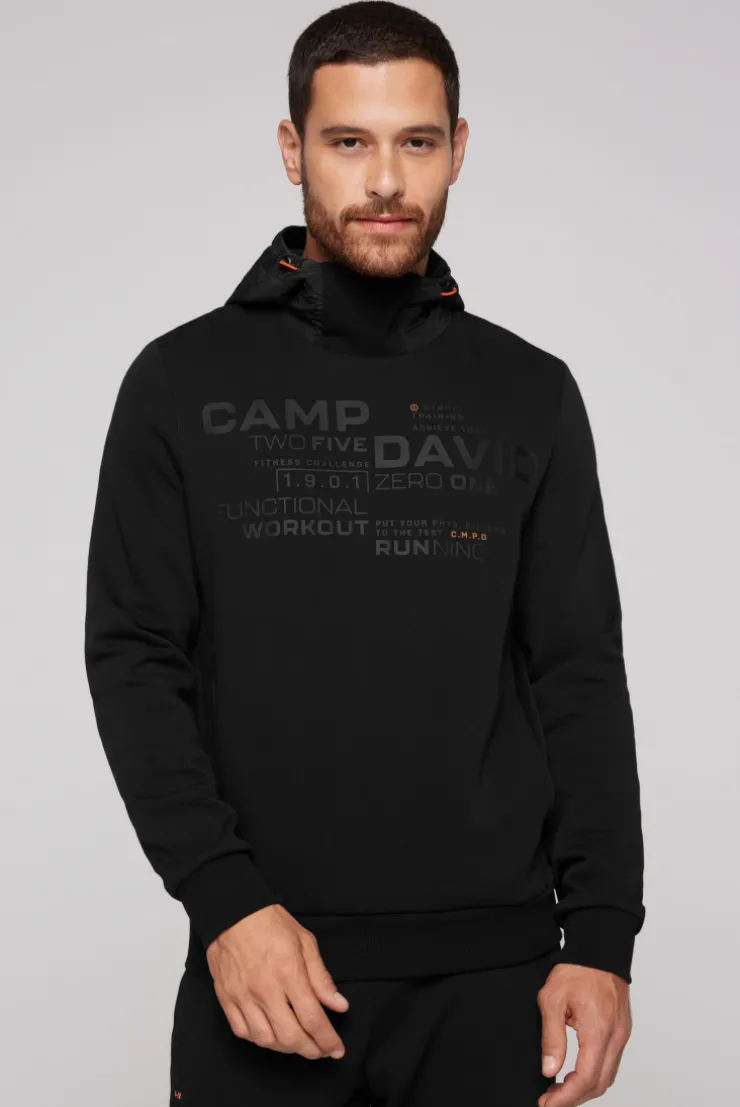 CAMP DAVID & SOCCX Hoodie im Materialmix mit Artwork und Rückentasche black Fashion