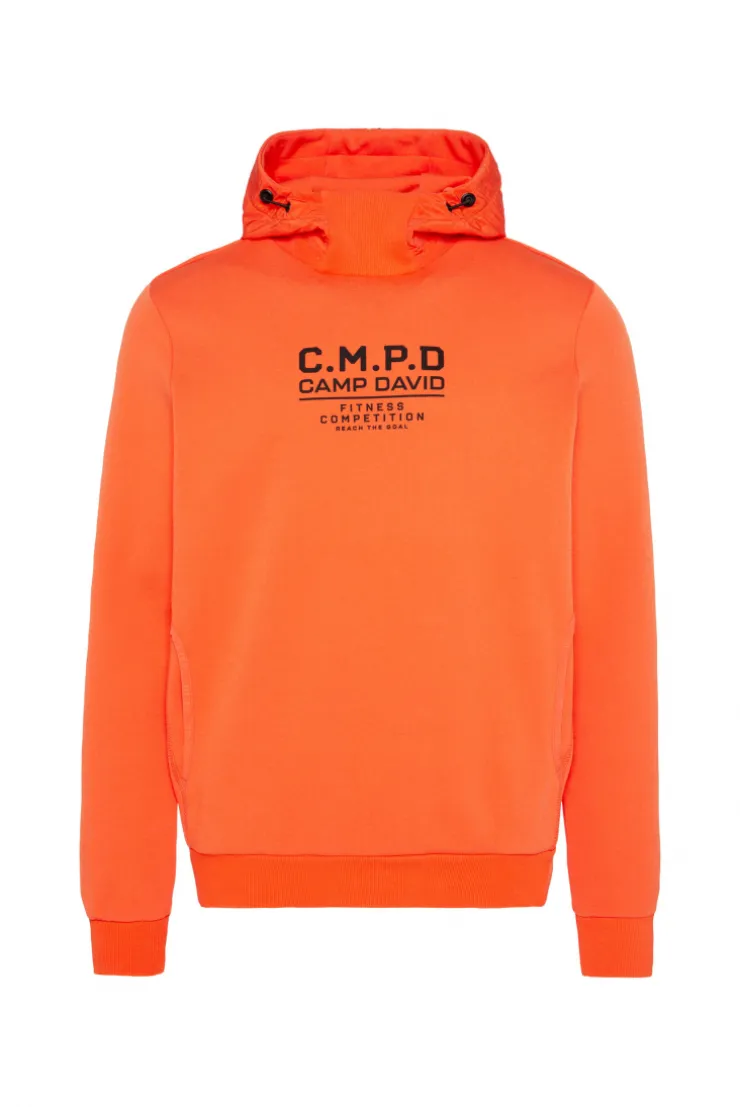 CAMP DAVID & SOCCX Hoodie im Materialmix mit Artwork und Rückentasche signal orange signalorange Discount