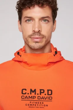 CAMP DAVID & SOCCX Hoodie im Materialmix mit Artwork und Rückentasche signal orange signalorange Discount