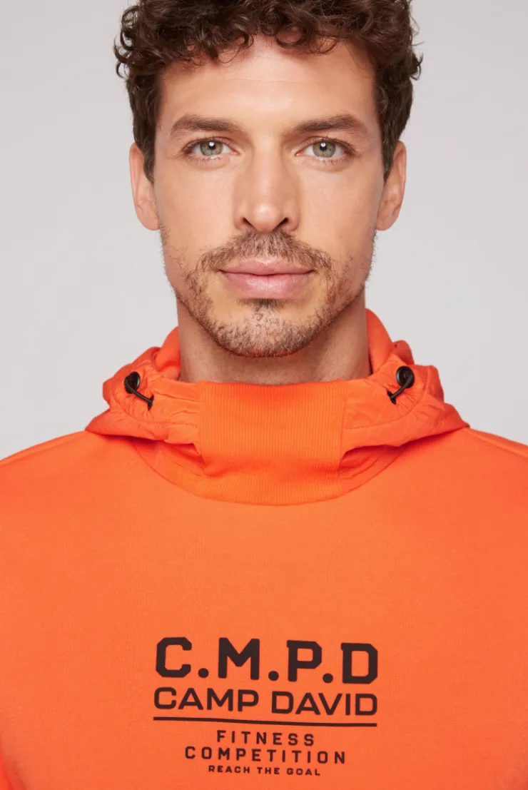 CAMP DAVID & SOCCX Hoodie im Materialmix mit Artwork und Rückentasche signal orange signalorange Discount