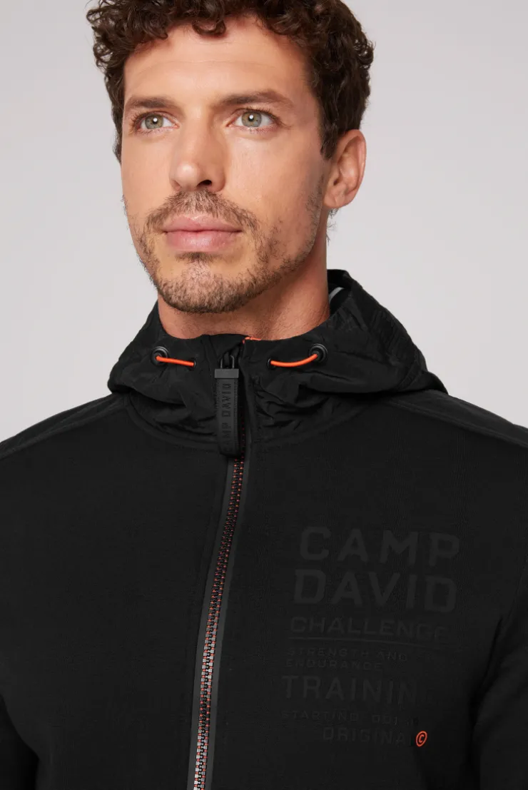 CAMP DAVID & SOCCX Kapuzensweatjacke im Materialmix mit Rubber Prints black Clearance