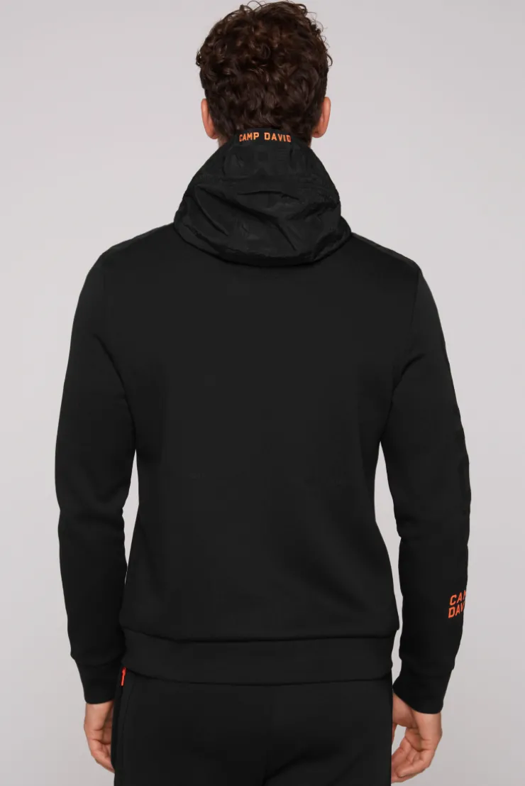 CAMP DAVID & SOCCX Kapuzensweatjacke im Materialmix mit Rubber Prints black Clearance