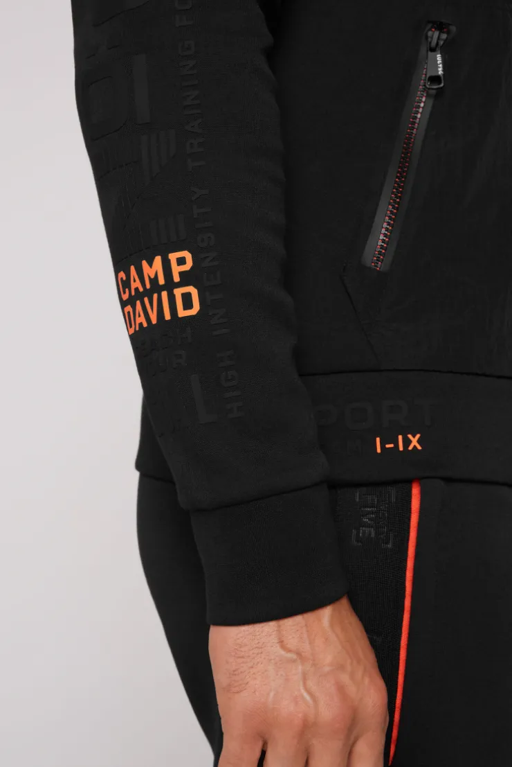 CAMP DAVID & SOCCX Kapuzensweatjacke im Materialmix mit Rubber Prints black Clearance