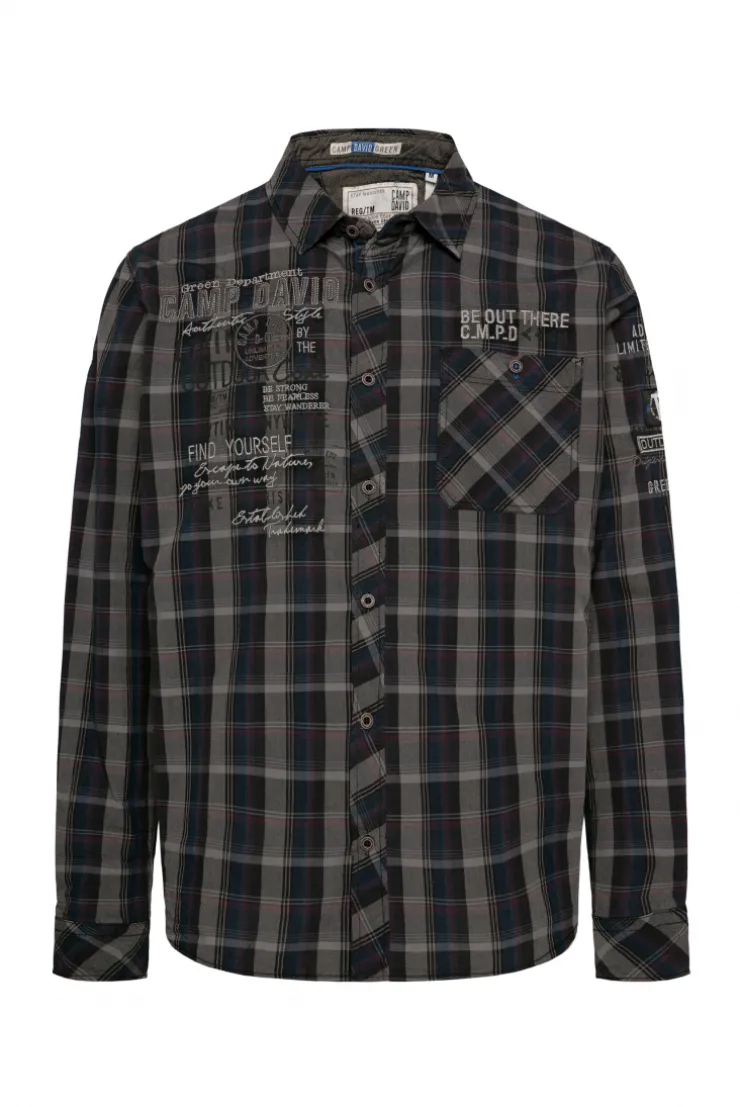 CAMP DAVID & SOCCX Karohemd mit Label-Applikationen black Cheap