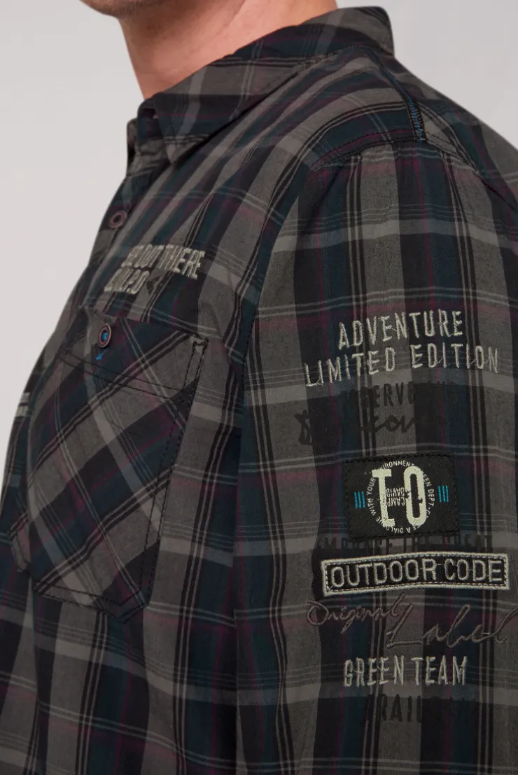 CAMP DAVID & SOCCX Karohemd mit Label-Applikationen black Cheap