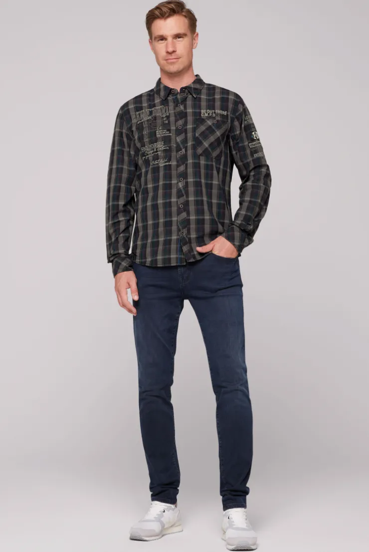 CAMP DAVID & SOCCX Karohemd mit Label-Applikationen black New