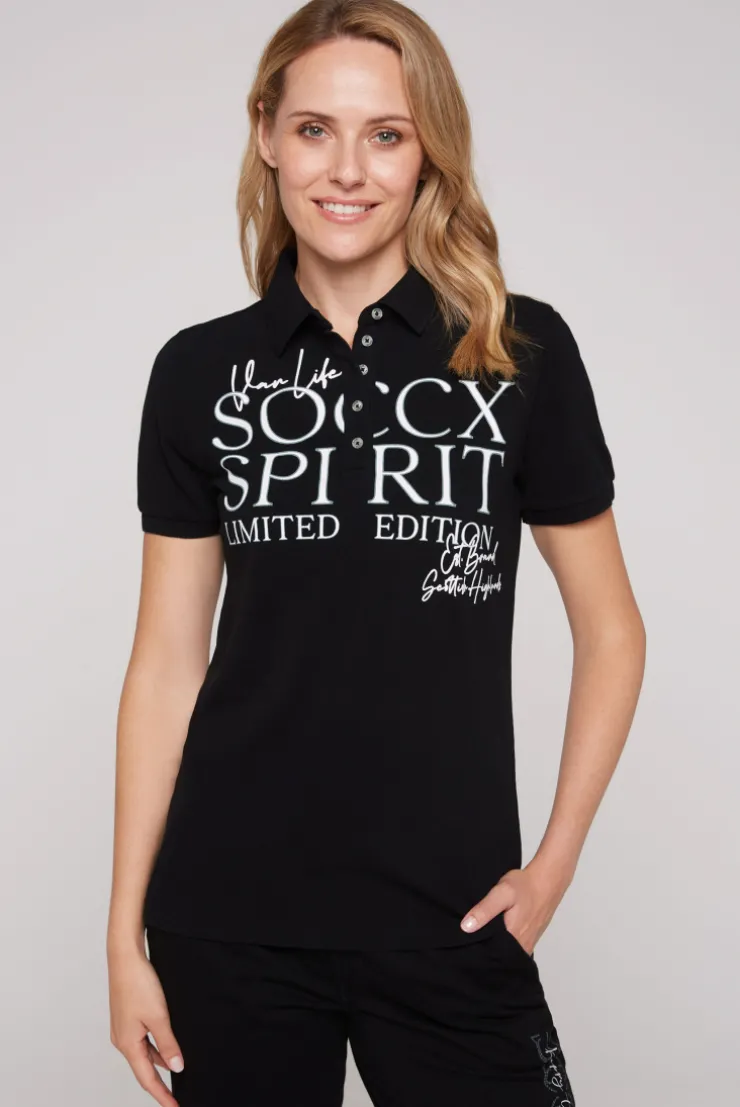 CAMP DAVID & SOCCX Kurzarmpolo aus Pikee mit Logo Print black Discount