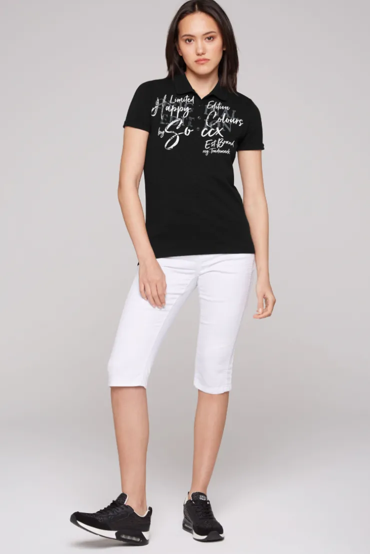 CAMP DAVID & SOCCX Kurzarmpolo mit Print und Pailletten black New