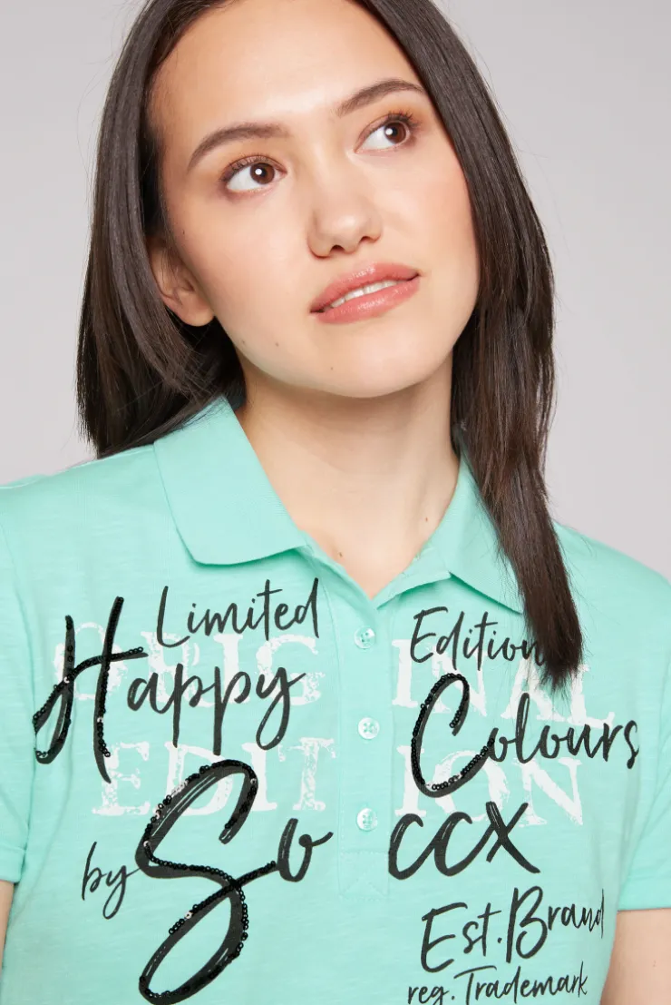 CAMP DAVID & SOCCX Kurzarmpolo mit Print und Pailletten neo aqua neoaqua Shop
