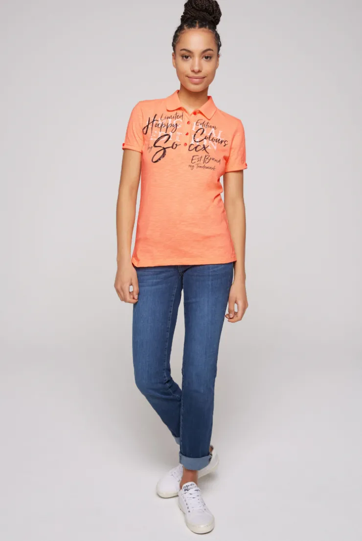 CAMP DAVID & SOCCX Kurzarmpolo mit Print und Pailletten neon orange neonorange Cheap