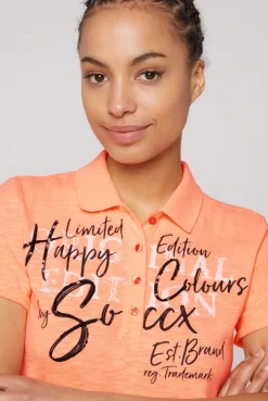 CAMP DAVID & SOCCX Kurzarmpolo mit Print und Pailletten neon orange neonorange Cheap