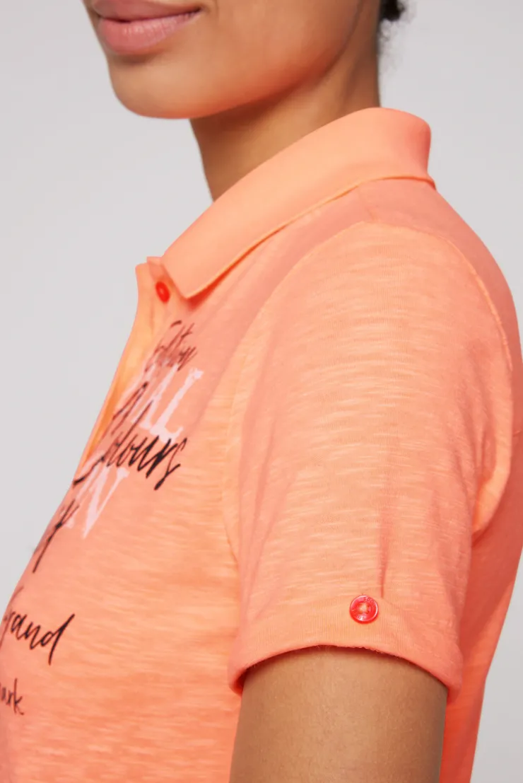 CAMP DAVID & SOCCX Kurzarmpolo mit Print und Pailletten neon orange neonorange Cheap