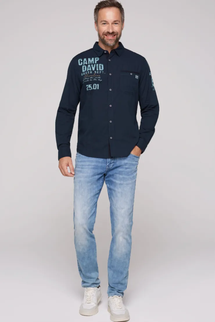 CAMP DAVID & SOCCX Langarmhemd mit Logo-Stickereien blue navy bluenavy Cheap