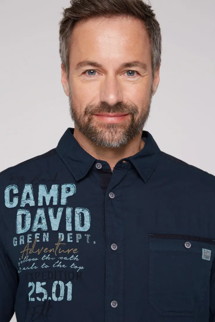 CAMP DAVID & SOCCX Langarmhemd mit Logo-Stickereien blue navy bluenavy Cheap