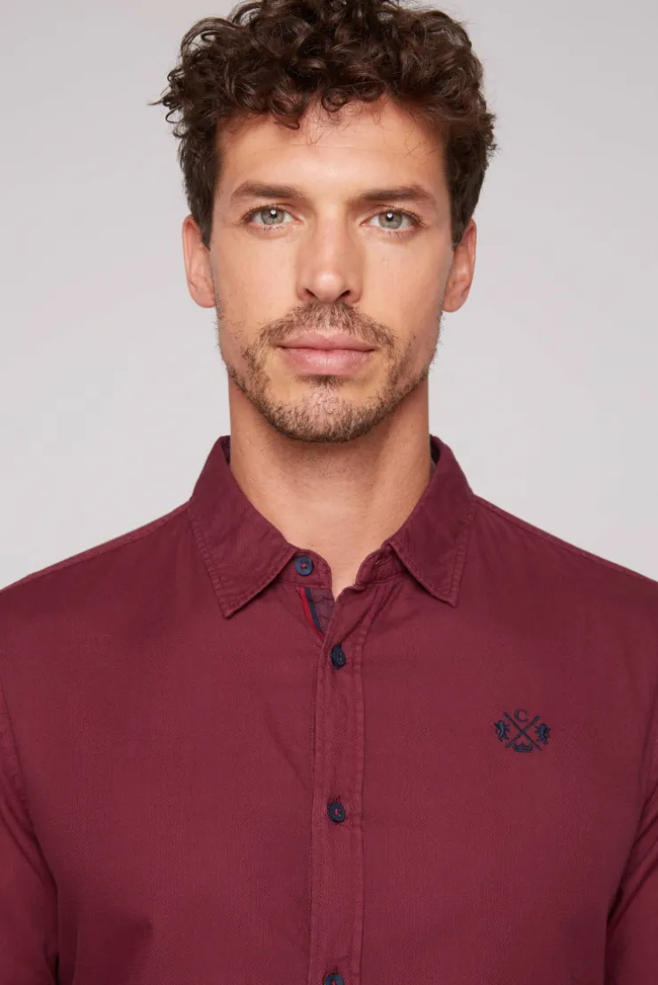CAMP DAVID & SOCCX Langarmhemd mit Webstruktur burgundy Cheap