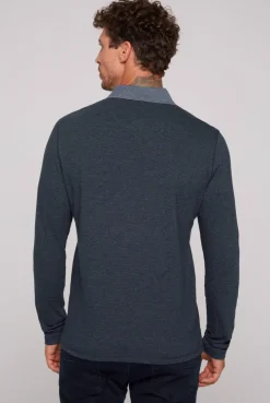 CAMP DAVID & SOCCX Langarmpolo mit feinem Streifen-Dessin blue navy bluenavy Fashion