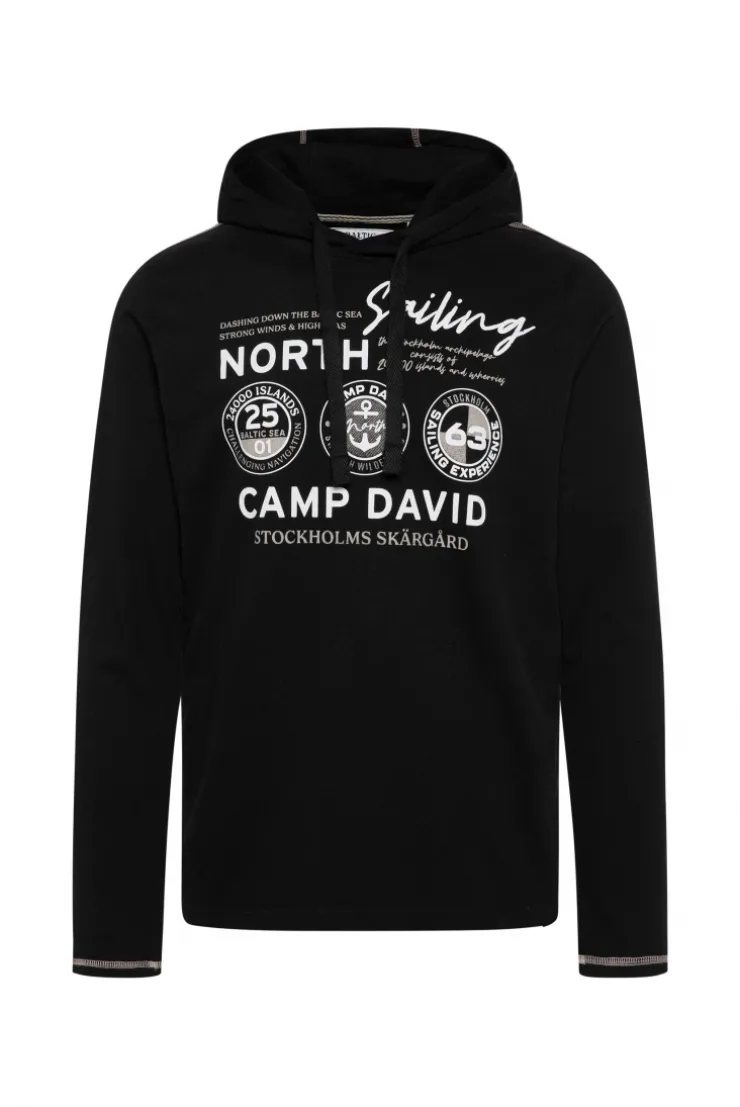 CAMP DAVID & SOCCX Langarmshirt mit Kapuze und Print black Flash Sale