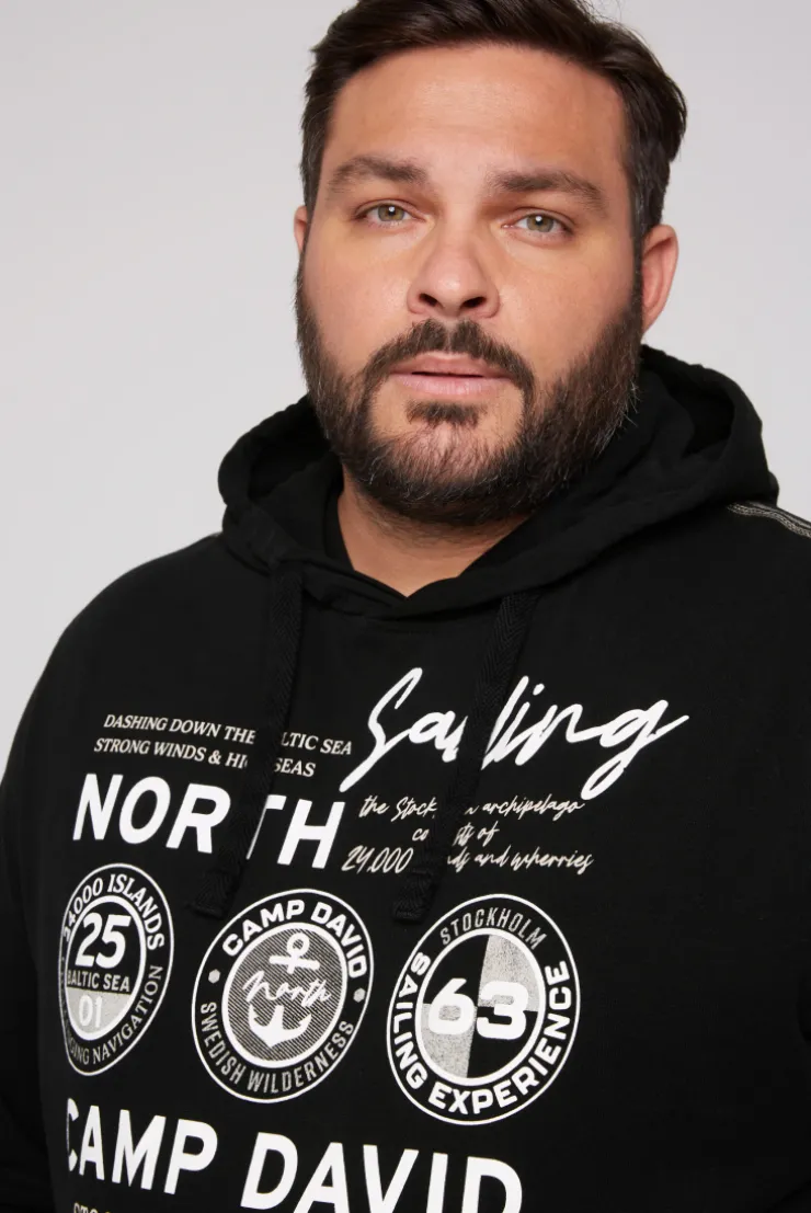 CAMP DAVID & SOCCX Langarmshirt mit Kapuze und Print black Flash Sale