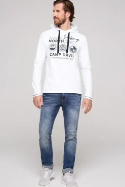 CAMP DAVID & SOCCX Langarmshirt mit Kapuze und Print opticwhite Sale