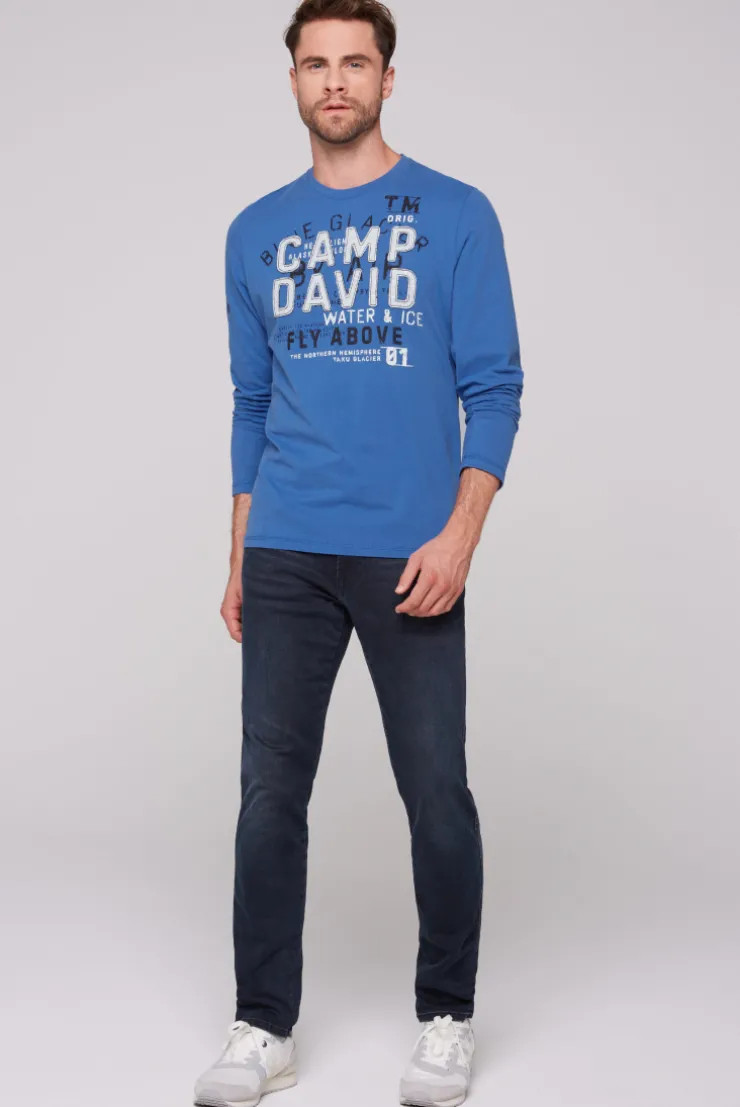 CAMP DAVID & SOCCX Langarmshirt mit Label-Applikationen strong blue strongblue Clearance