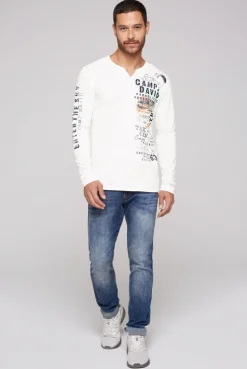 CAMP DAVID & SOCCX Langarmshirt mit Twill-Patches und Artworks ivory Clearance