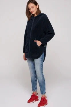 CAMP DAVID & SOCCX Lange Kapuzenjacke aus Teddyplüsch blue navy bluenavy Hot
