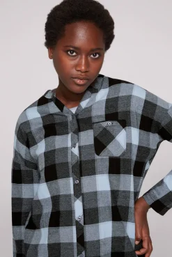 CAMP DAVID & SOCCX Lange Karobluse aus Flanell cozy blue cozyblue Shop