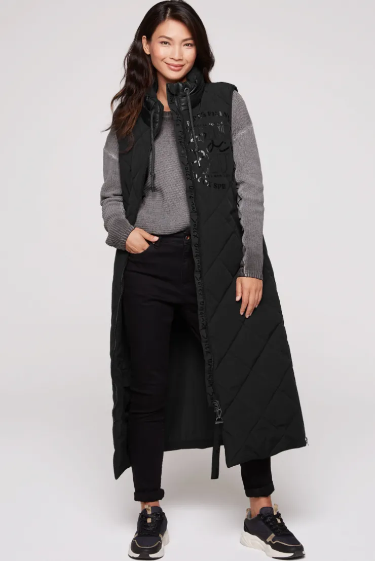 CAMP DAVID & SOCCX Lange Steppweste mit Shiny-Details black Best Sale