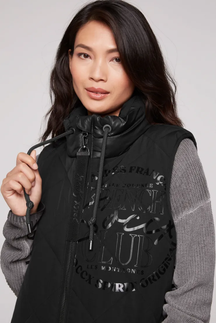 CAMP DAVID & SOCCX Lange Steppweste mit Shiny-Details black Best Sale