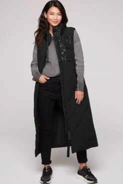 CAMP DAVID & SOCCX Lange Steppweste mit Shiny-Details black Best Sale