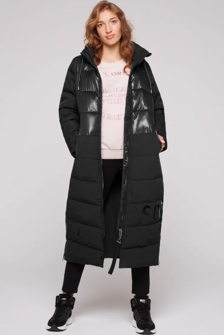 CAMP DAVID & SOCCX Langer Steppmantel im Materialmix black Clearance