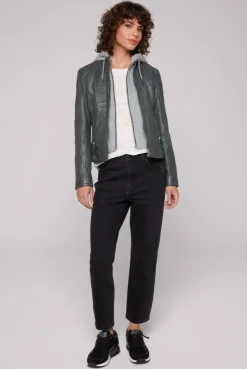 CAMP DAVID & SOCCX Lederjacke im Biker-Stil mit Kapuzeneinsatz dark green darkgreen Shop