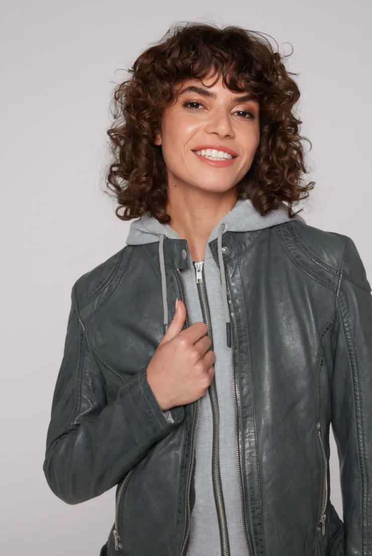 CAMP DAVID & SOCCX Lederjacke im Biker-Stil mit Kapuzeneinsatz dark green darkgreen Shop