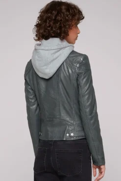 CAMP DAVID & SOCCX Lederjacke im Biker-Stil mit Kapuzeneinsatz dark green darkgreen Shop