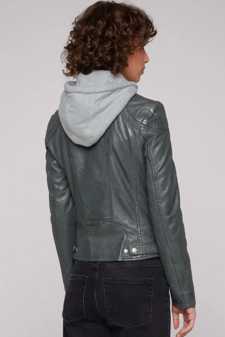 CAMP DAVID & SOCCX Lederjacke im Biker-Stil mit Kapuzeneinsatz dark green darkgreen Shop