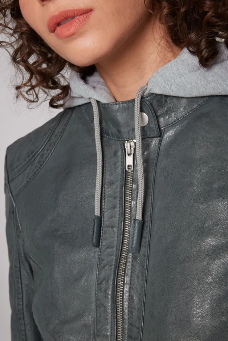 CAMP DAVID & SOCCX Lederjacke im Biker-Stil mit Kapuzeneinsatz dark green darkgreen Shop