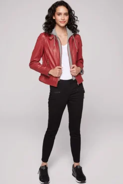 CAMP DAVID & SOCCX Lederjacke im Biker-Stil mit Kapuzeneinsatz red Hot