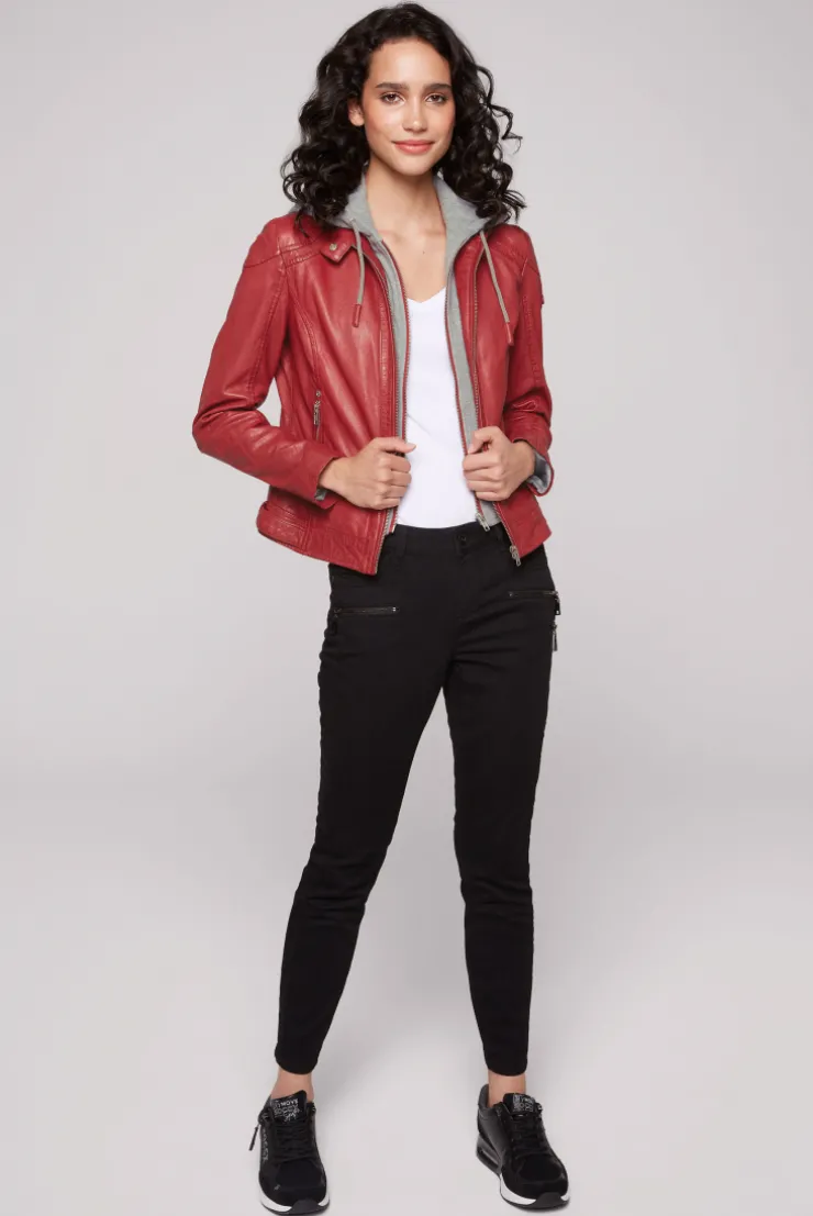 CAMP DAVID & SOCCX Lederjacke im Biker-Stil mit Kapuzeneinsatz red Hot