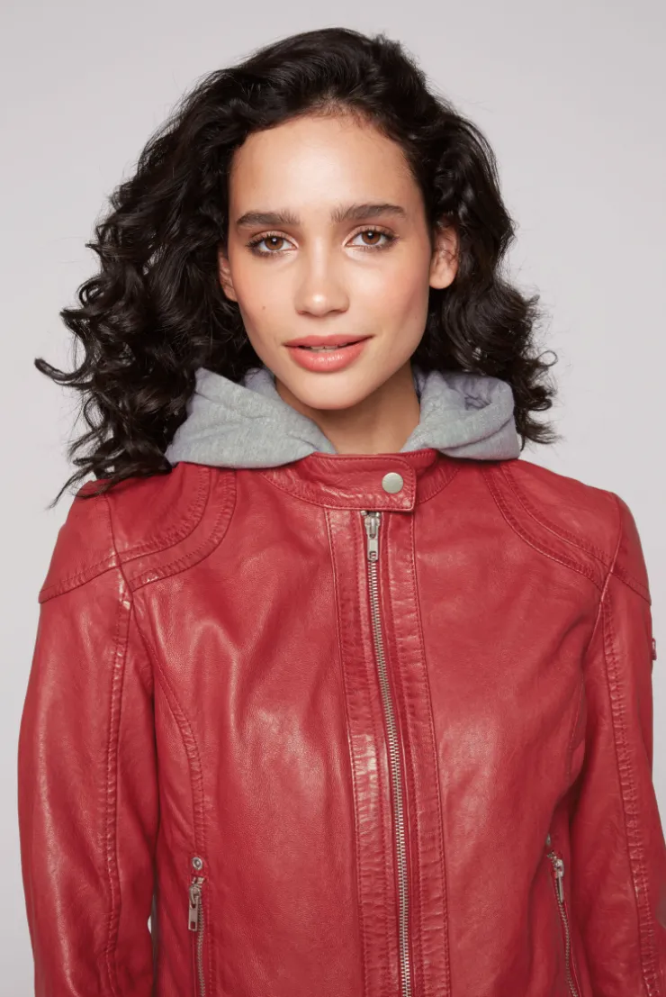 CAMP DAVID & SOCCX Lederjacke im Biker-Stil mit Kapuzeneinsatz red Hot