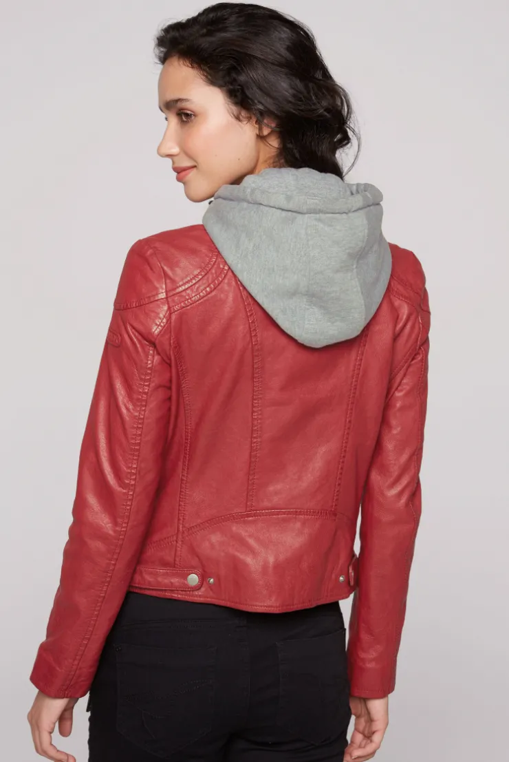 CAMP DAVID & SOCCX Lederjacke im Biker-Stil mit Kapuzeneinsatz red Hot