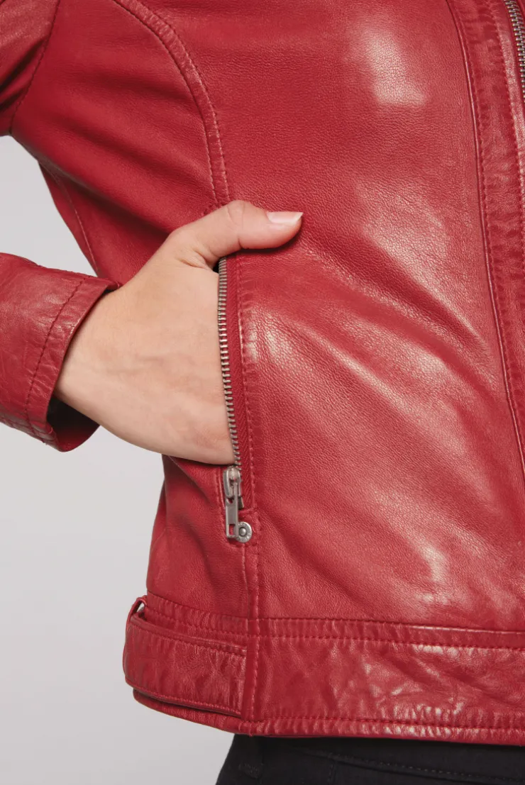 CAMP DAVID & SOCCX Lederjacke im Biker-Stil mit Kapuzeneinsatz red Hot