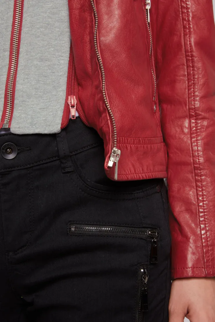 CAMP DAVID & SOCCX Lederjacke im Biker-Stil mit Kapuzeneinsatz red Hot