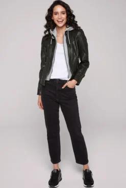 CAMP DAVID & SOCCX Lederjacke im Biker-Stil mit Kapuzeneinsatz black Cheap